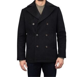 Barney’s New York, Men's Black Double-Breasted wool blend Peacoat, Size M